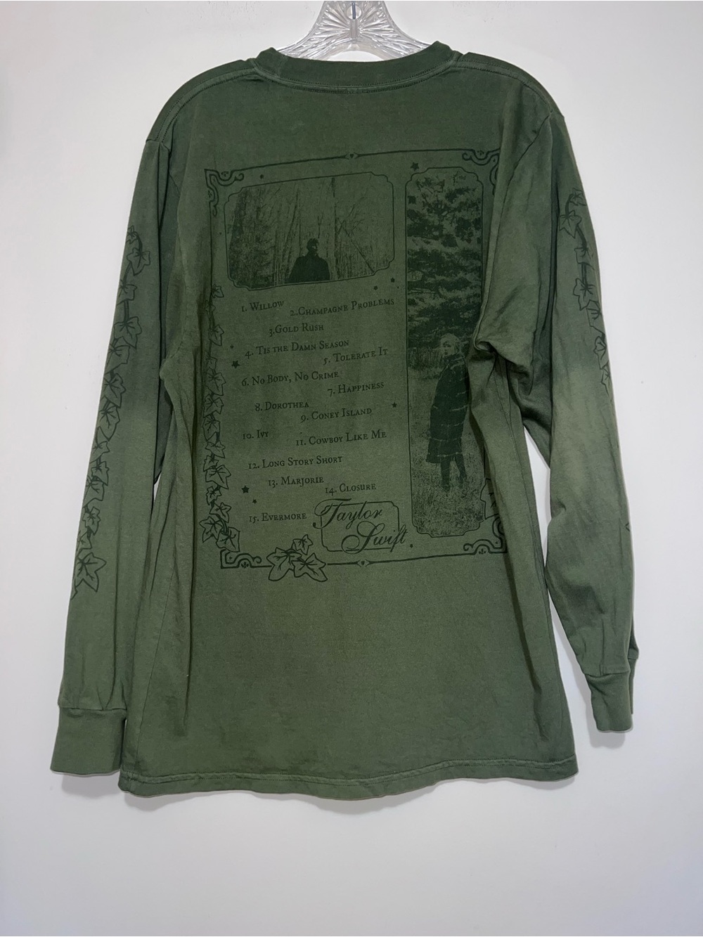 Taylor Swift Long Sleeve Olive Green Ivy Evermore Album Song List Shirt Size M